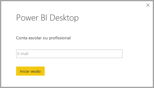 Captura de ecrã que mostra iniciar sessão no Power BI Desktop.