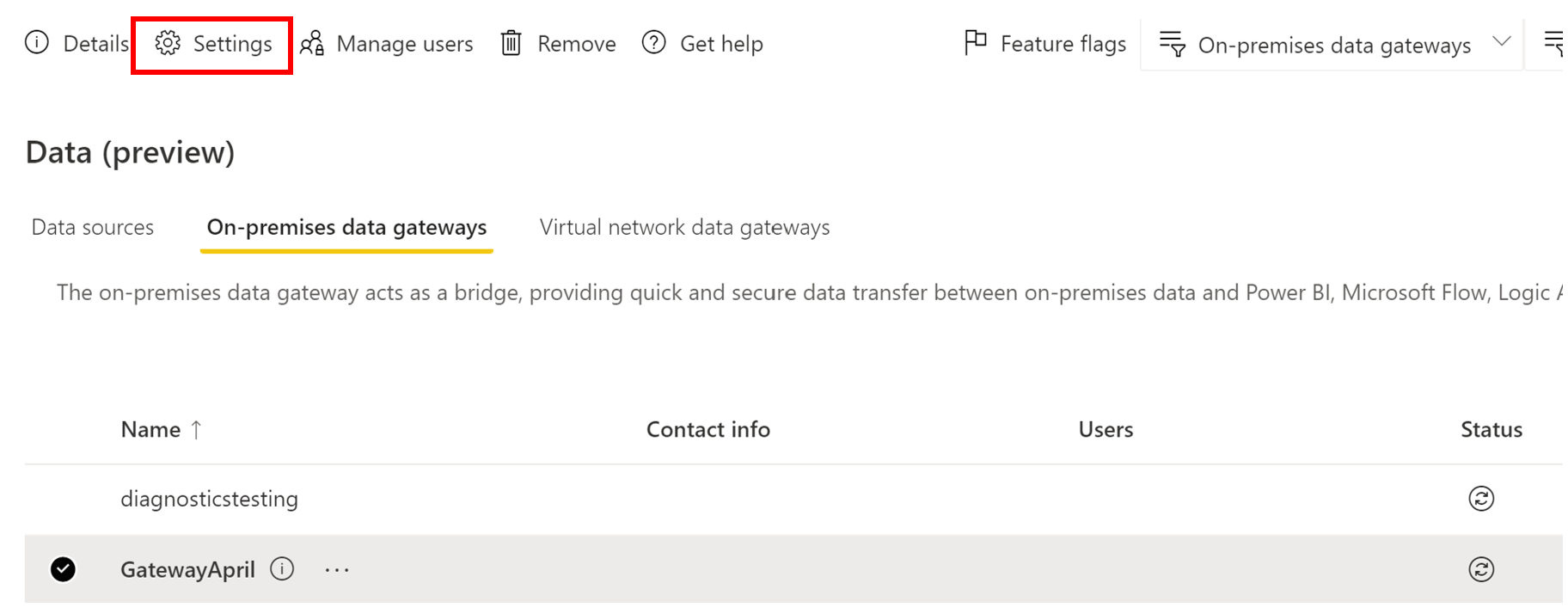 Captura de tela mostrando a abertura da página de configuração para gateways.