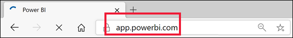 Uma captura de tela que mostra um navegador com o endereço Web do Power BI na barra de endereços.