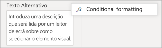 Screenshot of the Alt text pane, highlighting the conditional formatting icon.