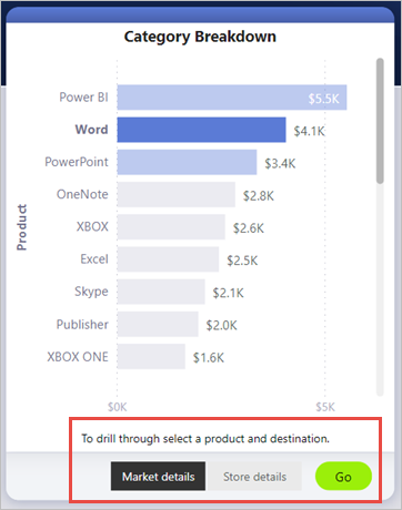 Screenshot showing the product and destination selected.