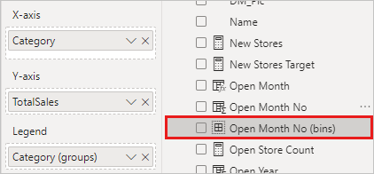 Captura de ecrã do painel Campos, realçando a opção Abrir Mês Sem Compartimentos.