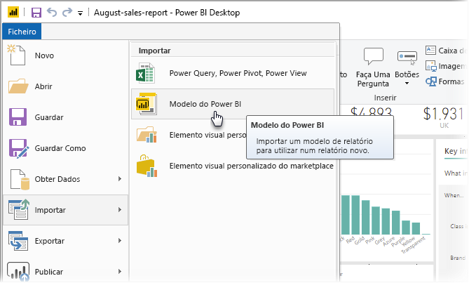 Screenshot of Power BI Desktop, showing Import options.