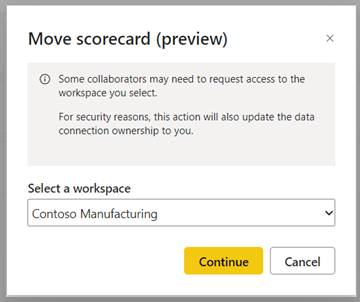 Captura de tela da caixa de diálogo mover scorecard.