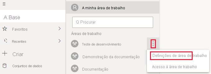 Uma captura de tela que mostra como selecionar as configurações do espaço de trabalho.