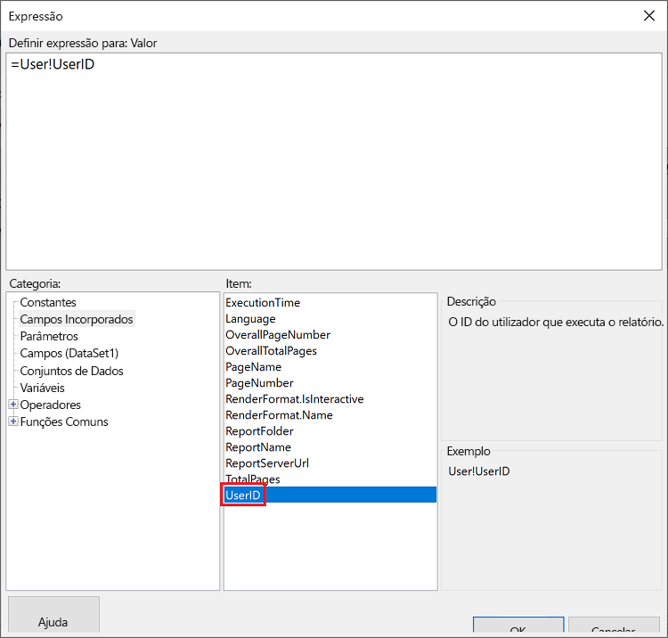 ID de usuário do Construtor de Relatórios do Power BI