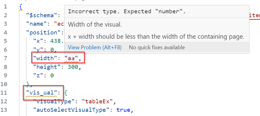 Captura de tela do prompt de validação do esquema JSON PBIR.