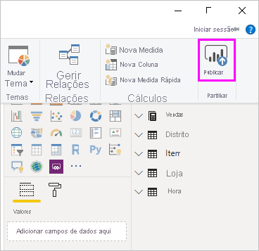 Screenshot of Power BI Desktop showing the Publish button.