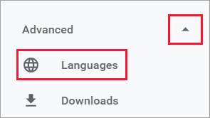 Captura de ecrã do Google Chrome a mostrar a definição de idiomas.