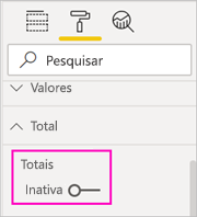 Captura de ecrã de Totais alternados para a posição desativada no painel Formato.