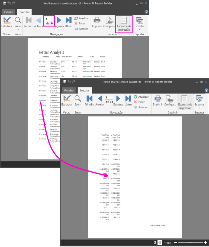 Captura de tela do layout de impressão do relatório.