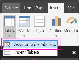 Captura de ecrã do botão Assistente de Tabela no friso Inserir.