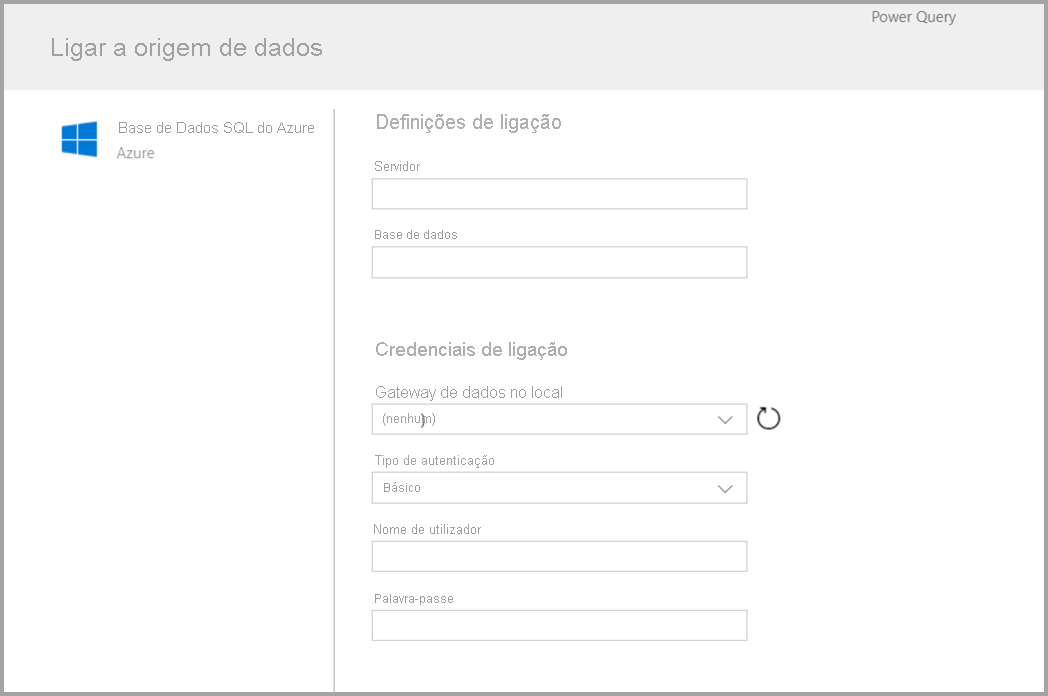 Screenshot of the form displayed after you choose Azure SQL as a connector.