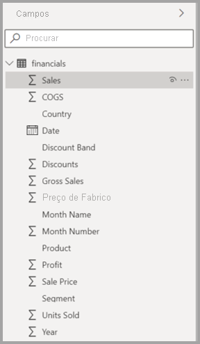 Screenshot of the new Model view Fields list in Power BI Desktop.