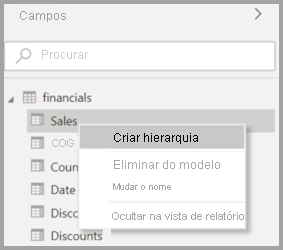 Screenshot of the original context menu for a field in Power BI Desktop.