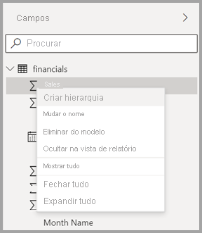 Screenshot of the new context menu for a field in Power BI Desktop.