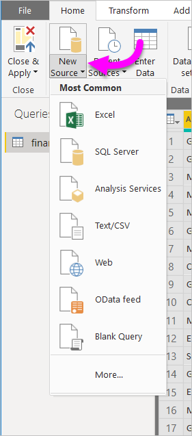 Screenshot of Power BI Desktop showing the New Source button.