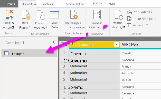 Screenshot of Power BI Desktop showing Queries in the left pane.