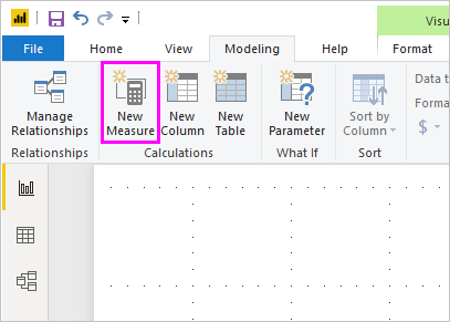 Captura de ecrã do botão Nova Medida realçado no Power BI Desktop.