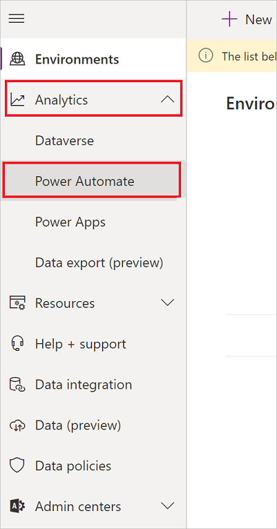 Uma captura de ecrã dos passos para ver a análise do Power Automate.