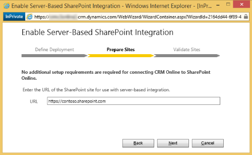 Introduzir o URL do site do SharePoint.