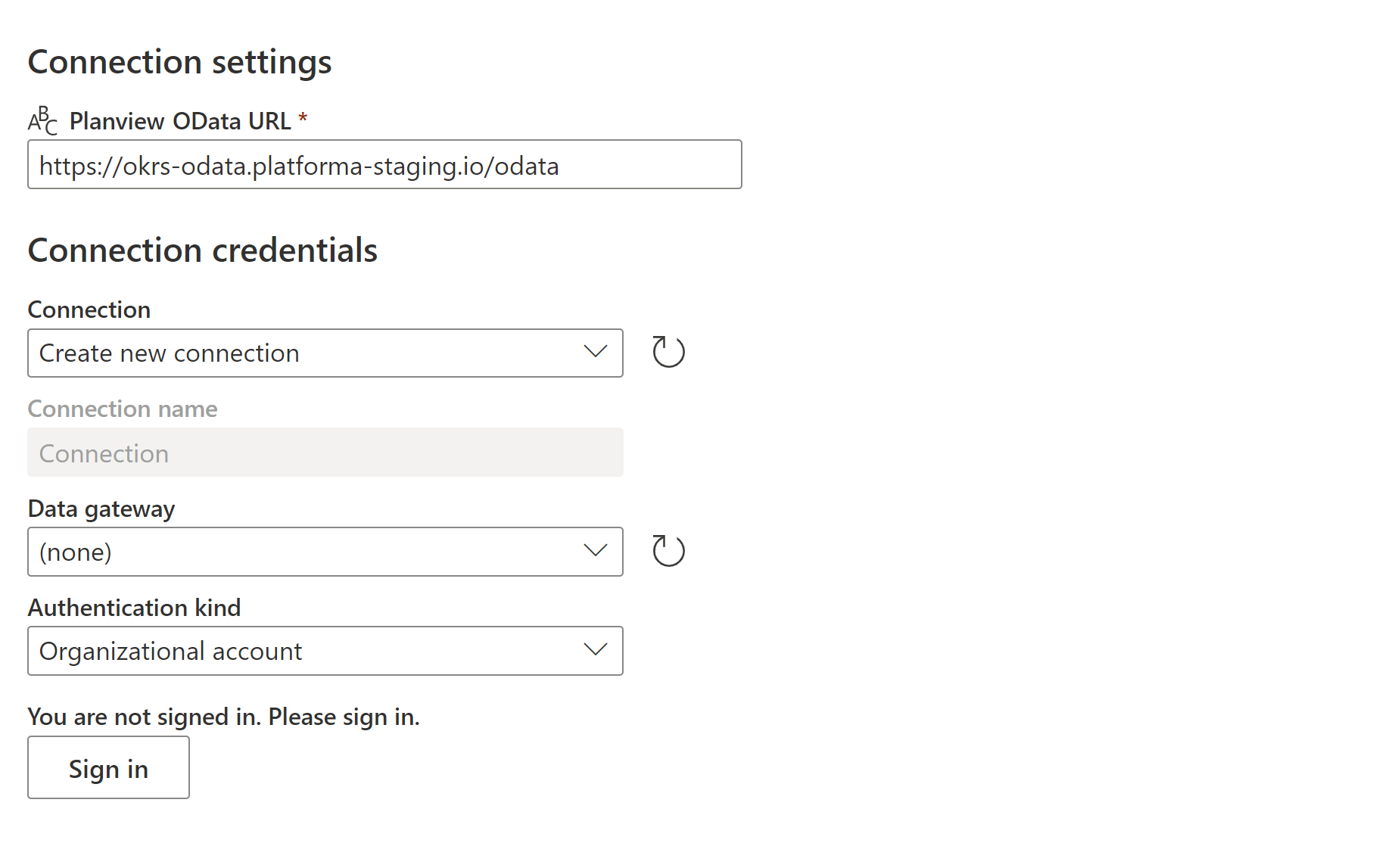 Captura de ecrã dos detalhes do Power Query Online.