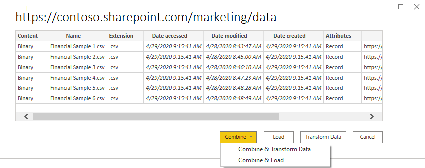 Combine arquivos da pasta do SharePoint.