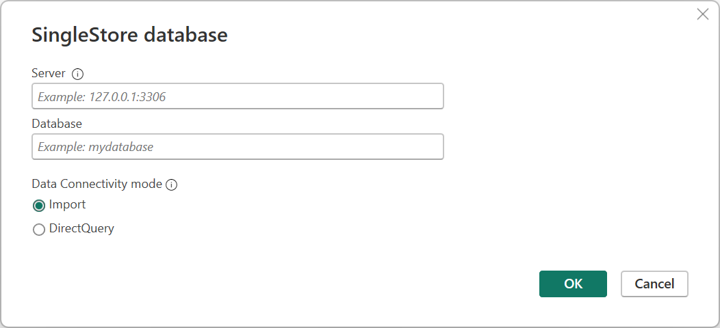 Digite o IP do servidor / nome do host e banco de dados e selecione o modo de conectividade.