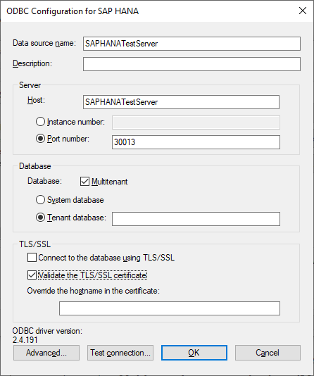 Configure a configuração ODBC.