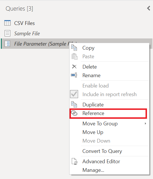 Captura de tela com a opção Referência selecionada para o parâmetro File.