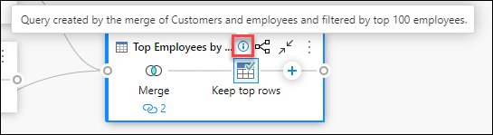 Affordance ou ícone i ao lado do nome da consulta que, quando pairado, exibe a descrição da consulta.