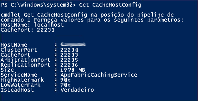 Comando Get-CacheHostConfig