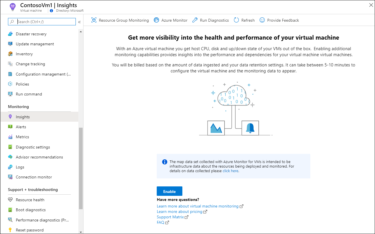 Ativar Azure Monitor para VMs para uma VM