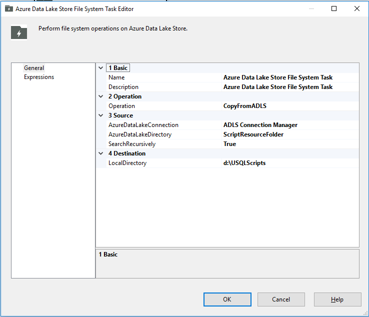 Configurar a Tarefa do Sistema de Ficheiros do Azure Data Lake Store