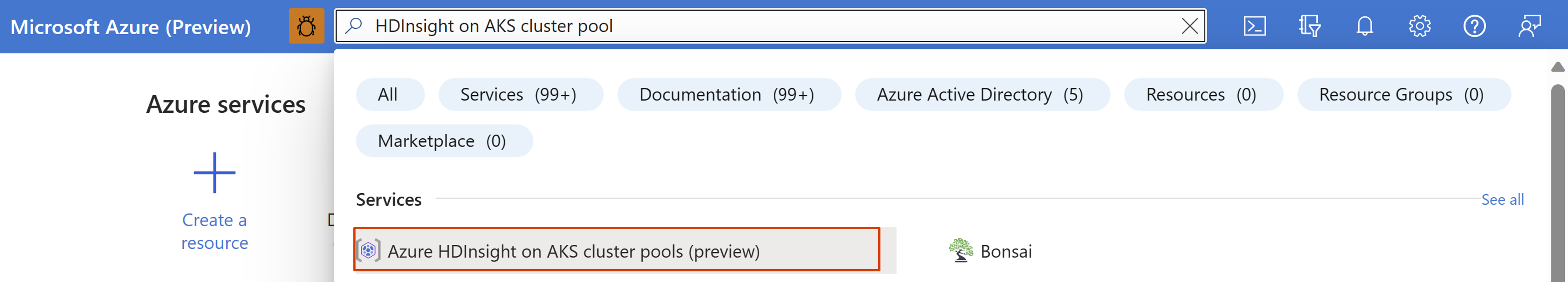 Diagrama mostrando a barra de pesquisa no portal do Azure.