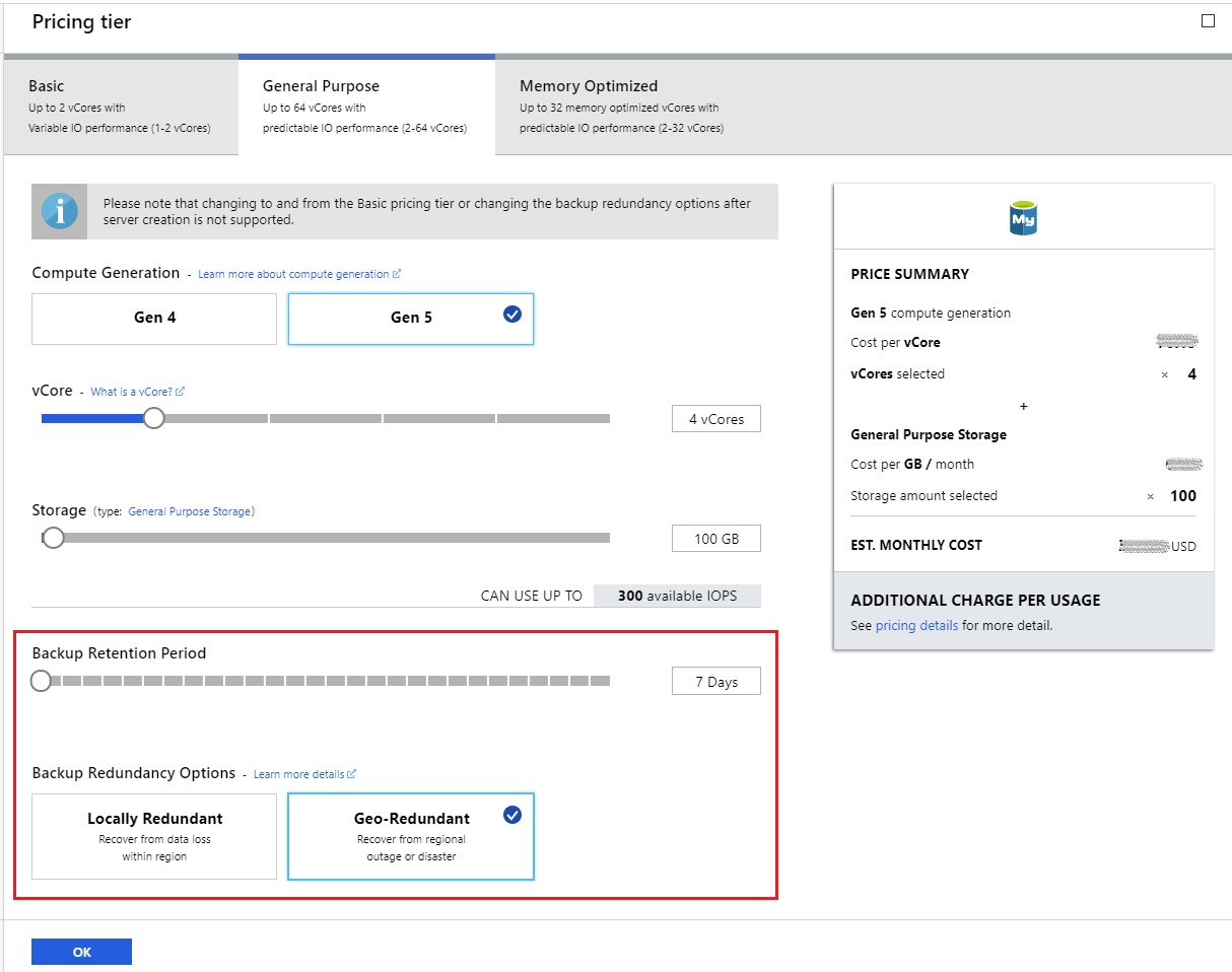 Nível de preço - Escolha redundância de backup