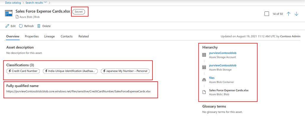 Exibir um rótulo de confidencialidade em um arquivo em seu Armazenamento de Blobs do Azure