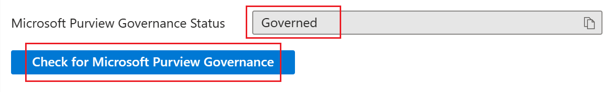 Captura de tela que mostra que o SQL do Azure é regido pelo Microsoft Purview.