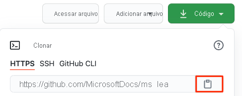 Localizando o URL e o botão de cópia do repositório GitHub.