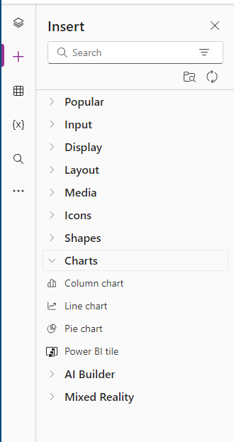 Captura de tela das opções do menu de gráficos.