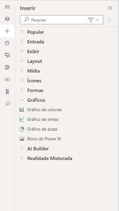 Captura de tela das opções do menu de gráficos.