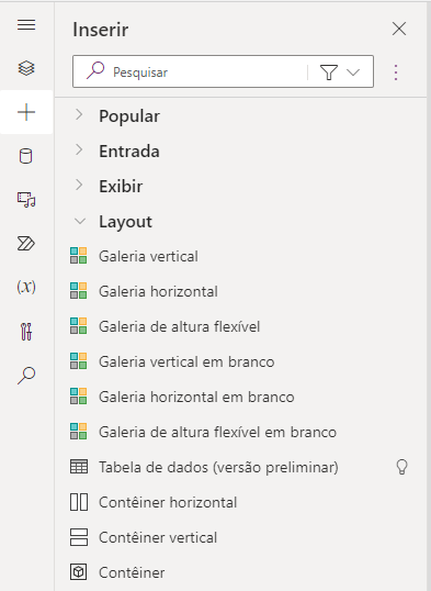 Captura de tela das opções do menu da galeria.