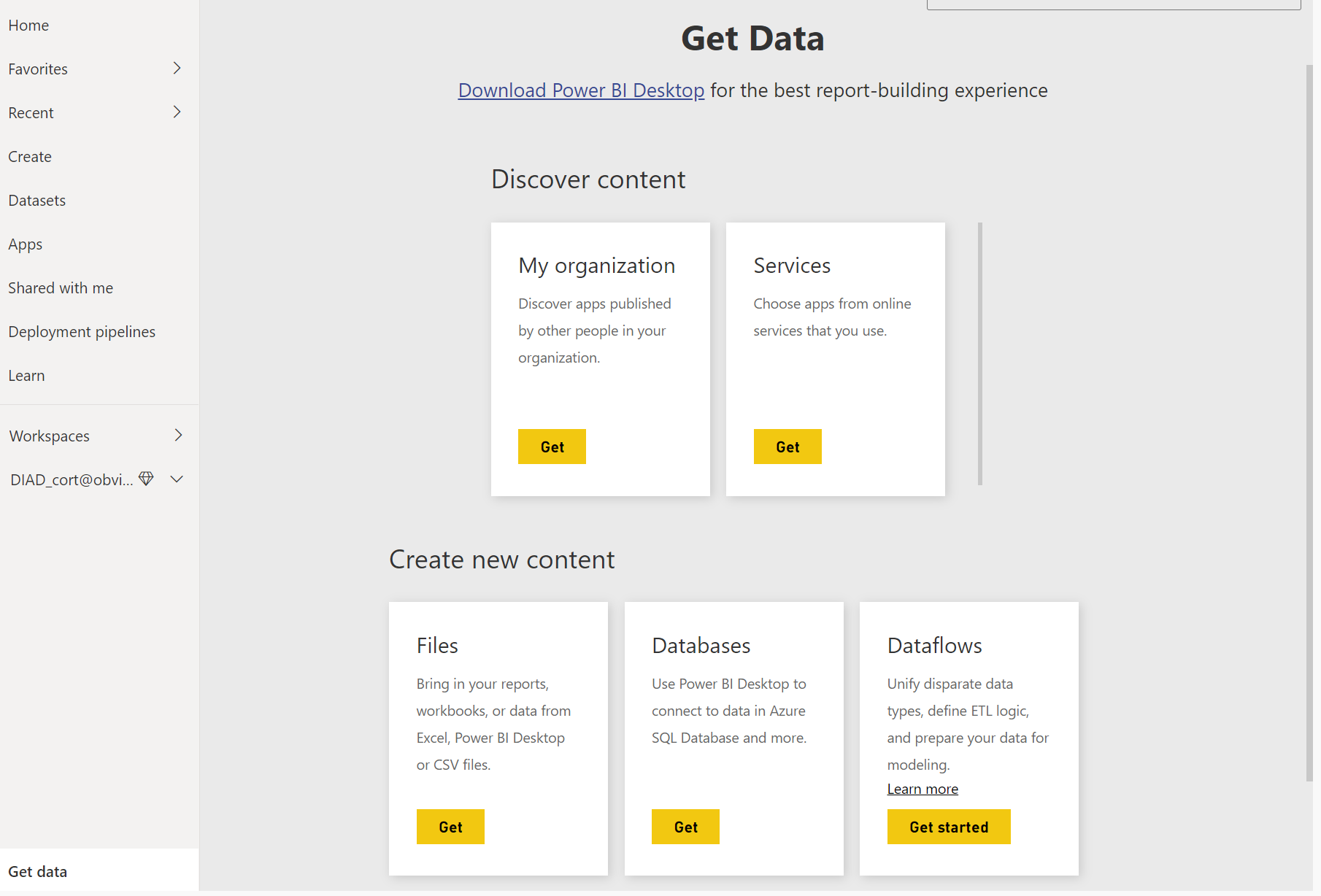 Captura de ecrã a mostrar a configuração da aplicação numa área de trabalho do Power BI.