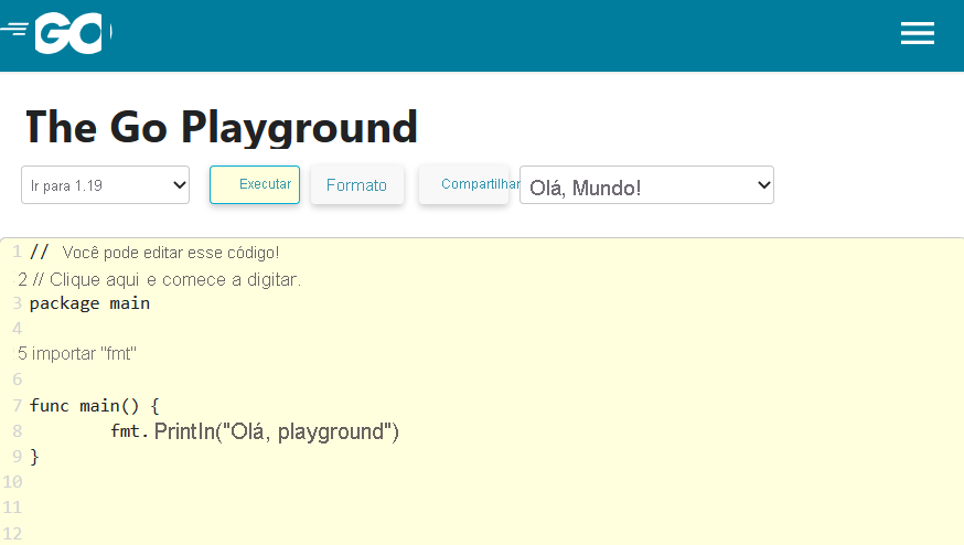 Screenshot of the Go Playground.