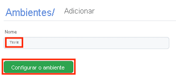 Captura de tela da página do GitHub para um novo ambiente chamado Test, com o botão Configurar ambiente.