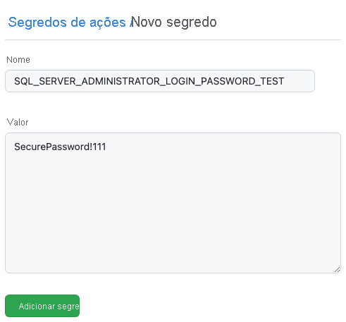 Captura de tela do GitHub mostrando um novo segredo.