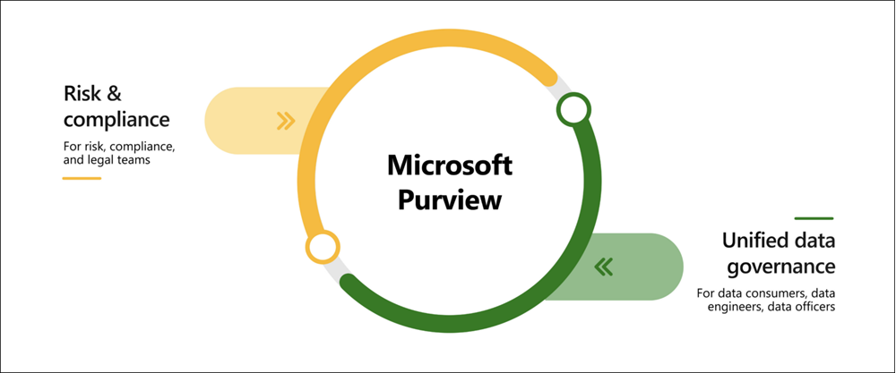 Ilustração mostrando as principais áreas para o Microsoft Purview.