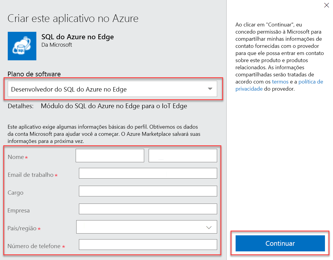 A modal form displays prompting for software plan and profile information. The Continue button is highlighted.