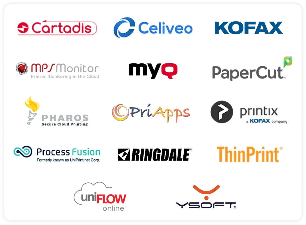 Logótipos de parceiros da solução Universal Print