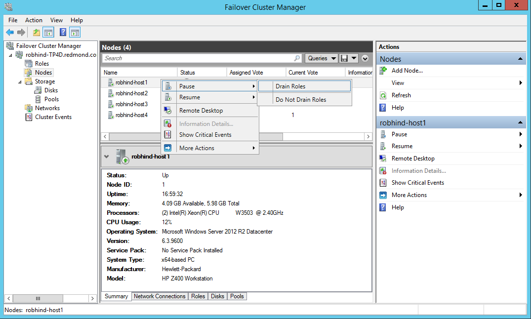 Captura de tela mostrando como esvaziar funções com a interface do usuário do Gerenciador de Clusters